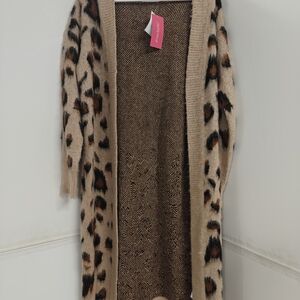 Shoe Dazzle Tan and Black Animal Print Cardigan